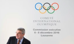 Le président du CIO Thomas Bach lors de son allocution à l'ouverture de la commission exécutive de l'instance sportive internationale, le 6 décembre 2016 à Lausanne