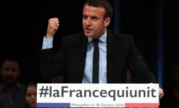 Emmanuel Macron lors d'un meeting le 18 octobre 2016 à Montpellier