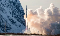 Photo fournie le 30 mars 2025 par la société Isar Aerospace montrant le départ de la fusée "Spectrum", quelques secondes avant qu'elle ne retombe au sol, à la base spatiale d'Andøya, en Norvège