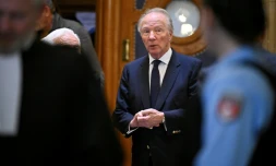 L'ex-ministre de l'Intérieur Brice Hortefeux le 16 mars 2026 au procès en appel de Nicolas Sarkozy dans l'affaire du financement libyen, à Paris 