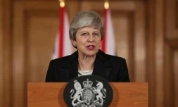 Theresa May lors d'une allocution au 10 Downing Street, à Londres, le 20 mars 2019