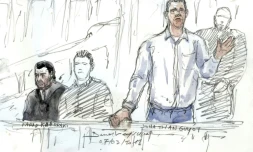 Jonathan Guyot lors de son procès devant le tribunal correctionnel de Paris pour le vol de 48,5 kg de cocaïne du "36", le 7 mars 2017