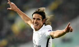 La joie de l'attaquant du PSG Edinson Cavani, auteur d'un doublé face à Ludogorets, le 28 septembre 2016 à Sofia