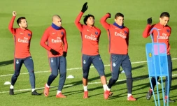 Les joueurs du PSG lors d'une séance d'entraßnement au Camp des Loges, le 19 janvier 2018