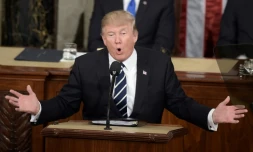 Le président américain Donald Trump lors de son premier discours de politique générale devant le Congrès, au Capitole à Washington, le 28 février 2017