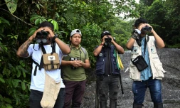 Des membres de la garde environnementale indigÚne dans la réserve El Gran Sabalo, prÚs d'El Diviso, dans le département du Narino, en Colombie, le 31 août 2024