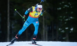 Le biathlète français Martin Fourcade lors du 12,5 km sprint de Pokljuka (Slovénie), le 10 décembre 2016