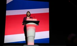 La ministre des Finances britanique Rachel Reeves, lors d'un discours devant le parti travailliste Ă Liverpool, le 23 septembre 2024
