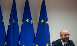 Le président du Conseil européen Charles Michel, lors d'une visioconférence à Bruxelles, le 15 juin 2020