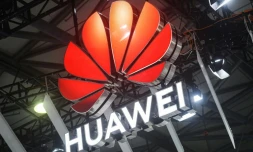 Le logo Huawei lors du salon mondial du mobile (MWC) à Shanghai le 26 juin 2024