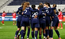 Les joueuses du PFC célèbrent l'un de leur deux buts face à Benfica, le 19 novembre 2025 à Paris