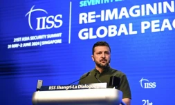 Le président ukrainien Volodymyr Zelensky lors du dialogue de Shangri-La, le 2 juin 2024 à Singapour