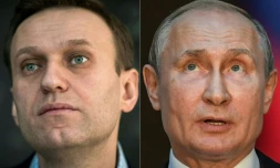 (COMBO) Combinaison de photographies créée le 1er octobre 2020, montrant l'opposant russe Alexei Navalny (G, le 16 janvier 2018) et le président russe Vladimir Poutine (le 4 juillet 2019)