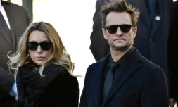 David Hallyday et Laura Smet lors des funérailles de leur père Johnny Hallyday à La Madeleine, le 9 décembre 2017 à Paris