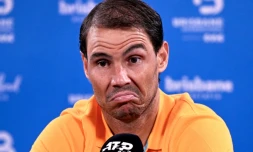 Rafael Nadal lors d'une conférence de presse après sa défaite contre l'Australien Jordan Thompson, à Brisbane le 5 janvier 2024
