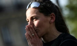 La Française Clémence Calvin lors du marathon de Paris, le 14 avril 2019