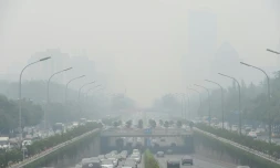 Des véhicules lors d'un jour de brouillard à Pékin, le 23 juin 2015