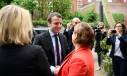 Emmanuel Macron en campagne à Amiens, dans le nord de la France, le 26 avril 2017