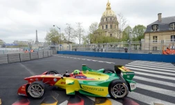 L'Audi du Brésilien Lucas di Grassi lors 1er Prix de Paris de Formule électrique, le 18 avril 2016 aux Invalides