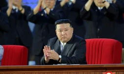 Photo diffusée par l'agence nord-coréenne Kcna, le 9 septembre 2023, du dirigeant nord-coréen Kim Jong Un à Pyongyang lors du 75e anniversaire de la fondation de la Corée du Nord