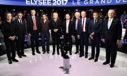 Les candidats à l'élection présidentielle, lors du débat sur BFMTV et CNews, le 4 avril 2017