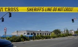 La synagogue de Poway, prĂšs de San Diego, en Californie, oĂč un homme a ouvert le feu, faisant un mort et trois blessĂ©s, le 27 avril 2019