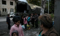 Des réfugiés venus du Nagorny Karabakh à Goris, en Arménie, en 26 septembre 2023
