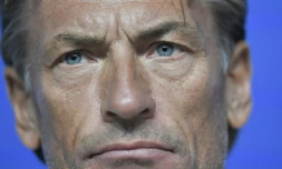 Le sélectionneur français du Maroc Hervé Renard en conférence de presse, le 14 juin 2018 à Saint-Pétersbourg
