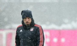 Le milieu de terrain offensif du Bayern Franck Ribéry à l'entraßnement, le 15 mars 2016 à Munich