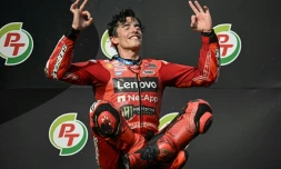 L'Espagnol Marc Marquez (Ducati), vainqueur du premier GP moto de la saison à Buriram en Thaïlande, le 2 mars 2025
