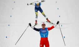 La Norvégienne Marit Björgen à l'arrivée du relais 4x5 km, à Pyeongchang, le 17 février 2018