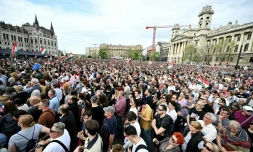 Manifestation contre le gouvernement du Premier ministre hongrois Viktor Orban, le 6 avril 2024 Ă Budapest