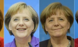 Photomontage de photos de la chancelière allemande Angela Merkel en 2005, 2009, 2013 et 2016