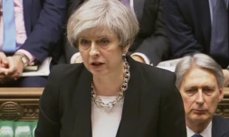 La Première ministre britannique Theresa May devant le Parlement, le 23 mars 2017 à Londres