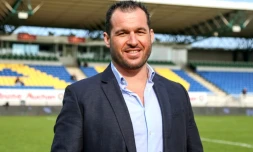 L'ancien rugbyman Sébastien Boueilh, président de l'association "Colosse aux pieds d'argile" qui combat la pédophilie, le 18 mars 2016 à Pau 