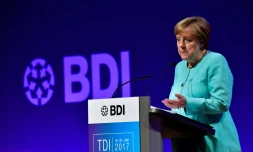 La Chancelière allemande Angela Merkel, los d'un discours devant des industriels, le 20 juin 2017 à Berlin
