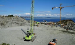 Vue, le 21 juin 2022, du site en construction d'un terminal qui réceptionnera d'ici quelques années des tonnes de CO2 liquéfié, à Oygarden, en Norvège