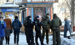 Patrouille de la garde nationale ukrainienne Ă Kiev le 30 novembre 2018