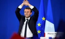 Emmanuel Macron, le soir du premier tour, le 23 avril 2017 à Paris