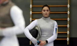 L'escrimeuse ukrainienne Svitlana Sopit lors d'un entraînement à l'Insep à Paris le 27 avril 2023