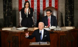 Joe Biden pendant son discours sur l'état de l'Union à Washington le 7 mars 2024