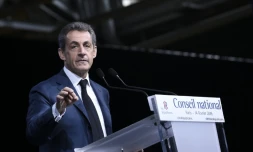 Le président du parti Les Républicains (LR) Nicolas Sarkozy s'adresse aux membres du Conseil national du parti, le 14 février 2016 à Paris
