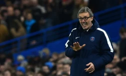 L'entraîneur du PSG Laurent Blanc face à Chelsea en Ligue des champions à Stamford Bridge, le 9 mars 2016
