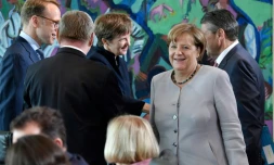 La Chancelière allemande Angela Merkel (d), le 28 juin 2017 à Berlin