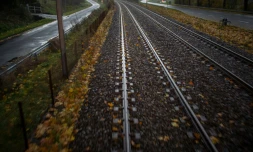 Des feuilles mortes mises sur le côté par le "train bosseur" sur la ligne entre Saint-Pierre-des-corps et Vierzon, le 18 novembre 2016