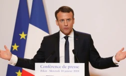 Le président français Emmanuel Macron lors d'une conférence de presse à Pékin, le 10 janvier 2018
