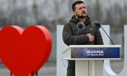 Le président ukrainien Volodymyr Zelensky à Boutcha, le 31 mars 2023