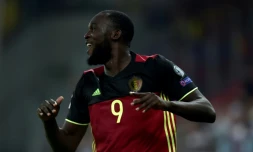 L'attaquant Romelu Lukaku auteur de second but, qualifiant la Belgique pour le Mondial-2018, lors du match face à la Grèce, le 3 septembre 2017 au Pirée