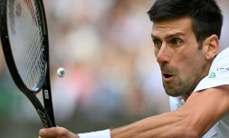 Le Serbe Novak Djokovic face au Canadien Denis Shapovalov en demi-finale de Wimbledon, le 9 juillet 2021