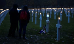 Les tombes de 3.500 soldats américains illuminées à Romagne-sous-Montfaucon (Meuse), le 11 novembre 2017